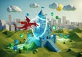 A whimsical, AI-generated scene features a digital castle under Royalty Free Stock Photo
