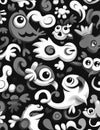 A whimsical allblack cartoon featuring a unique and intricate pattern that sparks curiosity and imagination Royalty Free Stock Photo