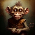 A whimsical and amusing portrait of a playful monkey, capturing its mischievous personality and humor in a delightful