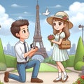 Charming Marriage Proposal at the Eiffel Tower Captured in Animated Illustration