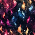 Whimsical anime fire patterns on a dark night with flowing draperies (tiled)
