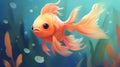 Whimsical Anime Goldfish Swimming Underwater - Cute Fish Illustration