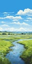 Whimsical Anime-inspired Illustration Of Beautiful Bude, Cornwall With Flowing Water