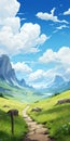 Whimsical Anime Landscape With Impressive Skies And Mountainous Vistas