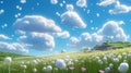 Whimsical Anime Style Hd Wallpaper Of A Fluffy Cloud Field In Hitachi Seaside Park