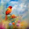 Whimsical Avian Artistry - Watercolor Painting of a Bird on a Branch