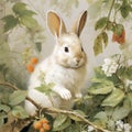 Whimsical Baby Rabbit Nibbling On Tree In Serene Natural Setting