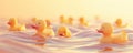 A whimsical background of yellow rubber ducks floating on gentle waves with a soft gradient Royalty Free Stock Photo