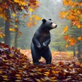 A whimsical bear with wings made of autumn leaves, exploring a magical forest during the changing seasons1, Generative AI