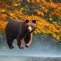 A whimsical bear with wings made of autumn leaves, exploring a magical forest during the changing seasons5, Generative AI