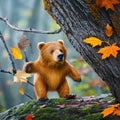 A whimsical bear with wings made of autumn leaves, exploring a magical forest during the enchanting seasons1, Generative AI