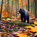 A whimsical bear with wings made of autumn leaves, exploring a magical forest during the enchanting seasons3, Generative AI