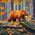 A whimsical bear with wings made of autumn leaves, exploring a magical forest during the enchanting seasons2, Generative AI