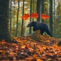 A whimsical bear with wings made of autumn leaves, exploring a magical forest during the enchanting seasons4, Generative AI