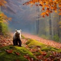 A whimsical bear with wings made of autumn leaves, exploring a magical forest during the enchanting seasons5, Generative AI