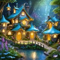 The whimsical beauty of fairy garden, hidden away in a secluded glen, sparkling streams, lake, flower, soft glow of twilight Royalty Free Stock Photo