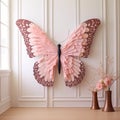 Whimsical Beauty: Pink And Brown Butterfly Wall Installation Royalty Free Stock Photo