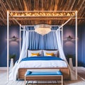 A whimsical bedroom with a canopy bed and fairy lights3, Generative AI Royalty Free Stock Photo