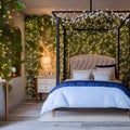 A whimsical bedroom with a canopy bed and fairy lights5, Generative AI
