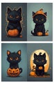 Whimsical black cat decor Halloween cat and pumpkin illustrations Festive cat and pumpkin pictures