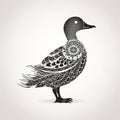 Whimsical Black Duck: A Monochromatic Artwork Inspired By Folk Art