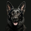 Whimsical Black German Shepherd Dog Portrait On Black Background