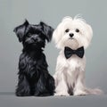 Whimsical Black And White Dogs With Bow Ties - Digital Painting Art Royalty Free Stock Photo