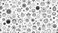 Whimsical black and white doodle pattern featuring various cute Royalty Free Stock Photo