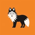 Whimsical Black And White Fox On Orange Background