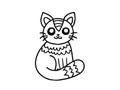 Whimsical black and white illustration of a cat, perfect for coloring, line drawing style