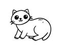 Whimsical black and white illustration of a cat, perfect for coloring, line drawing style