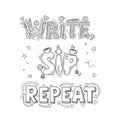Write, Sip, Repeat: A Creative Process Illustration Royalty Free Stock Photo