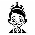 Whimsical Black And White King Icon With Bold Stencil Style