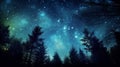 Whimsical blend of serene forest with starry night sky, a dreamy composite creating an ethereal scene