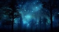 Whimsical blend of serene forest with starry night sky, a dreamy composite creating an ethereal scene
