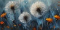 Whimsical Blooms: A Dreamy Landscape of Blue Dandelions and Fluf Royalty Free Stock Photo