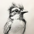 Whimsical Blue Jay Portrait: Charcoal Sketch Inspired By Chen Zhen