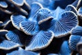 Whimsical Blue mushroom closeup background. Generate Ai Royalty Free Stock Photo