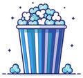 Whimsical blue popcorn bucket with sparkling kernels vector art Royalty Free Stock Photo