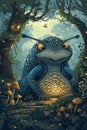 Enchanted Forest Creature: Mystical Toad-like Being in Luminescent Setting Royalty Free Stock Photo