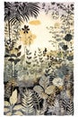 Whimsical botanica collage, nature background with tropical plants, floral tapestry. Generative AI