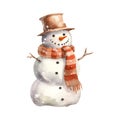 Whimsical Brown Pastel Snowman Clipart Illustration