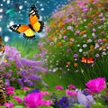 A whimsical butterfly with the body of a cat, fluttering among blooming flowers in a magical garden4, Generative AI