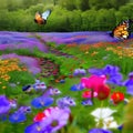 A whimsical butterfly with the body of a cat, fluttering among blooming flowers in a magical garden5, Generative AI