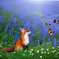 A whimsical butterfly with the body of a fox, fluttering among a field of enchanted flowers3, Generative AI