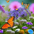 A whimsical butterfly with the body of a fox, fluttering among a field of enchanted flowers1, Generative AI