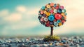 A whimsical button tree flourishing under a pastel sky, symbolizing creativity and uniqueness Royalty Free Stock Photo