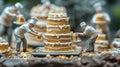 Miniature Bakers Decorating a Delicious Layered Cake Royalty Free Stock Photo