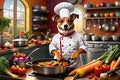 Whimsical Canine Chef: Dog in Chef Attire Mimicking Professional Stance with Humorous Elements, Reminiscent of Ratatouille