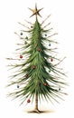 A whimsical caricature of a Christmas tree with long needles twisted